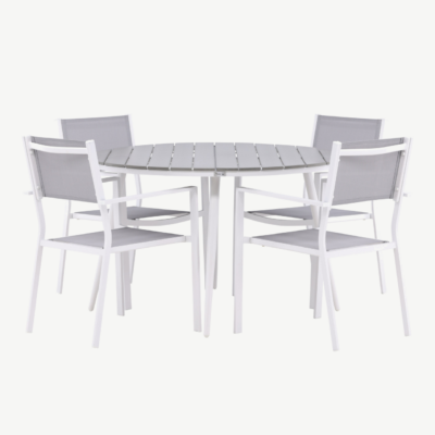 Break ümmargune aiakomplekt (valge/hall alumiinium, aintwood laud, 120 cm) - GR22693