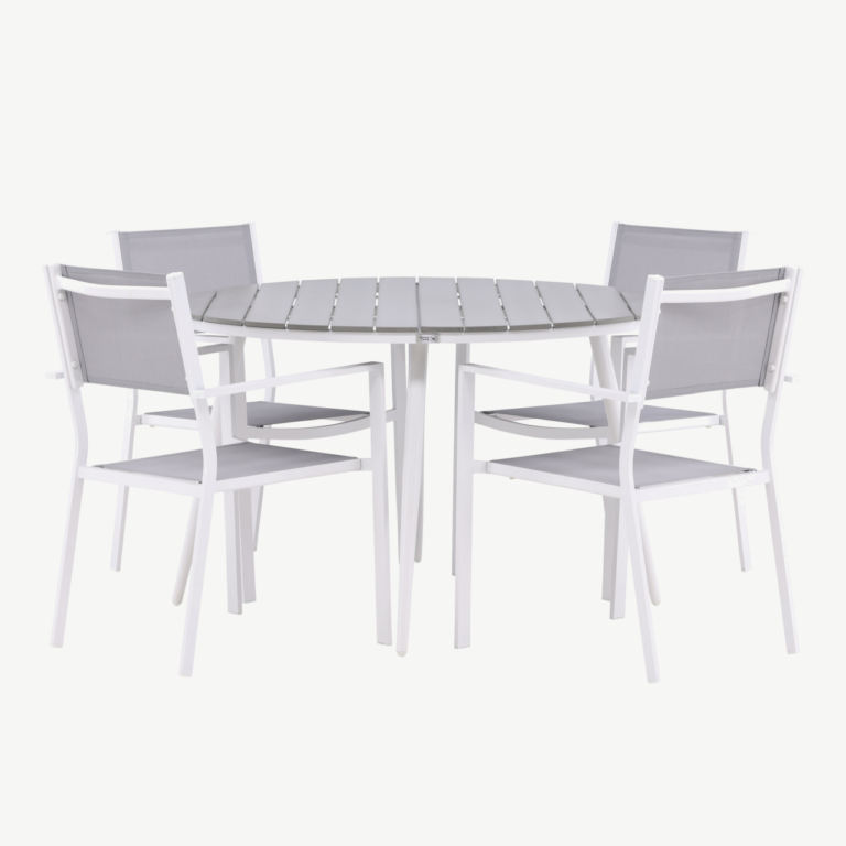 Break ümmargune aiakomplekt (valge/hall alumiinium, aintwood laud, 120 cm) - GR22693