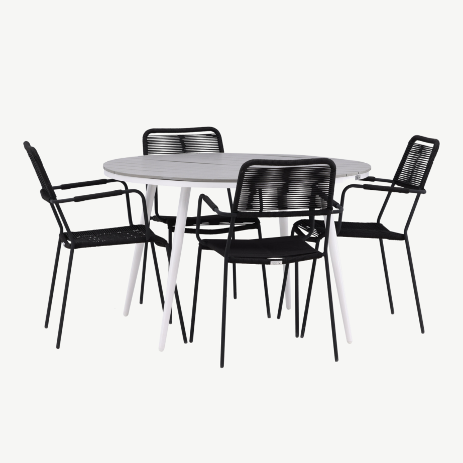 Break ümmargune aiamööbli komplekt (hall aintwood laud, mustad Lindos toolid, ø120 cm), GR22687 – 3