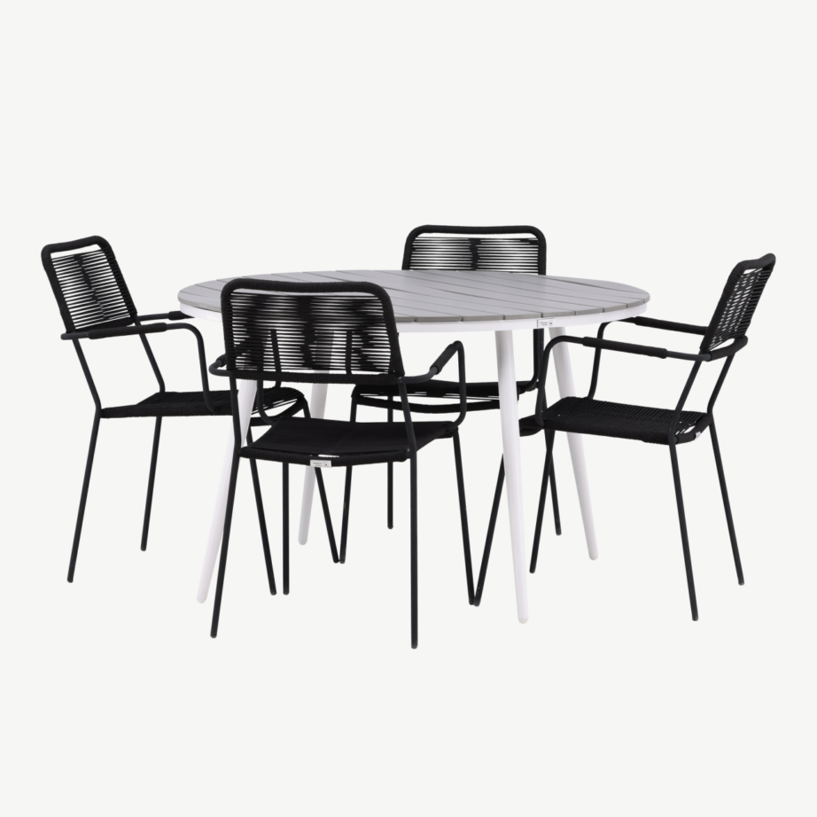 Break ümmargune aiamööbli komplekt (hall aintwood laud, mustad Lindos toolid, ø120 cm), GR22687 – 4