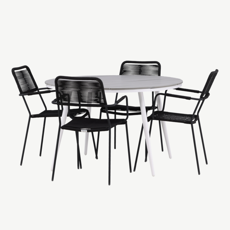 Break ümmargune aiamööbli komplekt (hall aintwood laud, mustad Lindos toolid, ø120 cm), GR22687 – 7