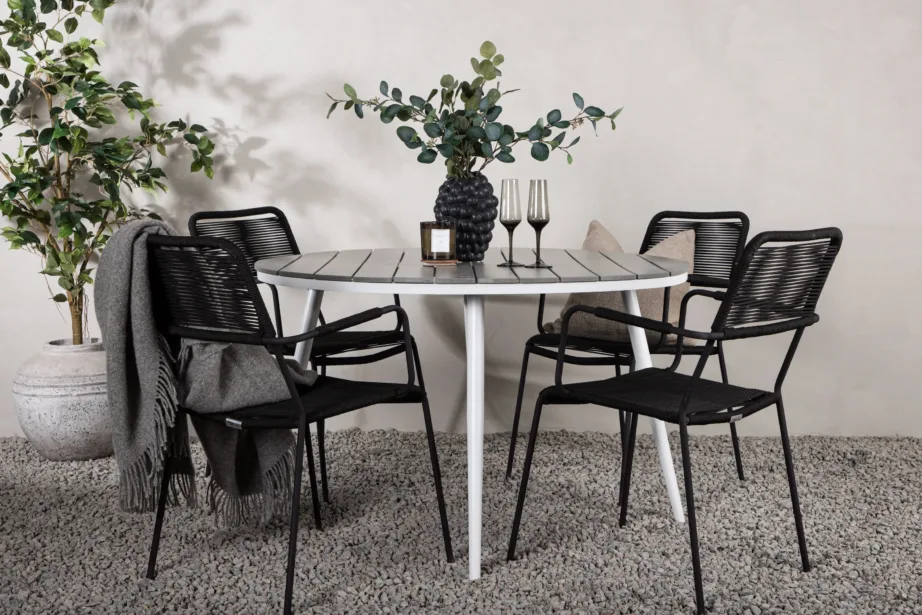 Break ümmargune aiamööbli komplekt (hall aintwood laud, mustad Lindos toolid, ø120 cm), GR22687 – 8