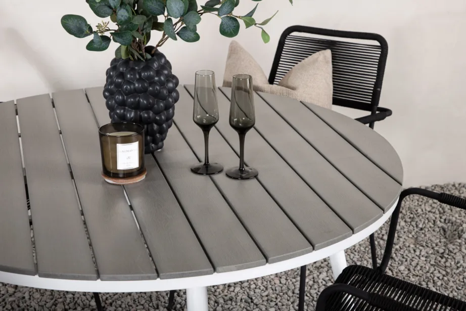 Break ümmargune aiamööbli komplekt (hall aintwood laud, mustad Lindos toolid, ø120 cm), GR22687 – 9