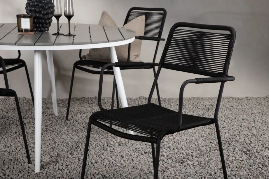 Break ümmargune aiamööbli komplekt (hall aintwood laud, mustad Lindos toolid, ø120 cm), GR22687 – 10