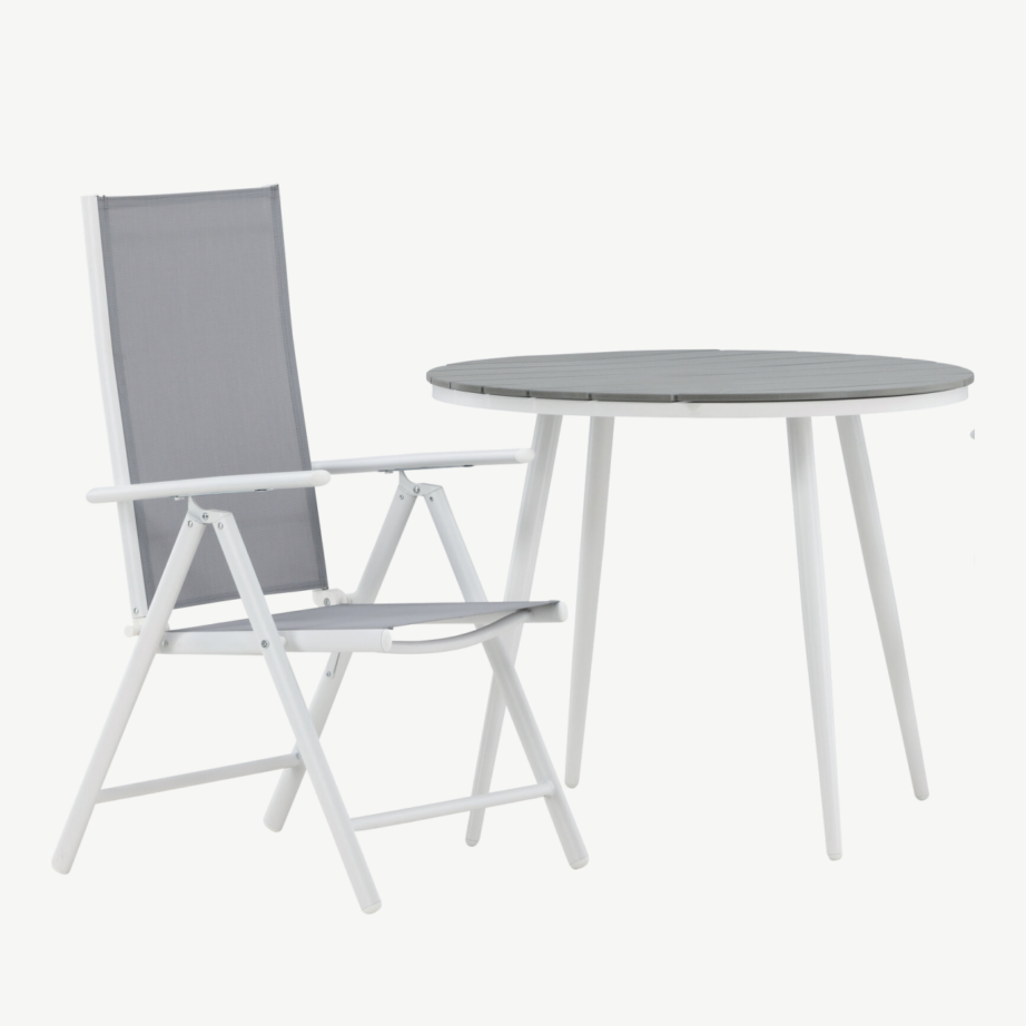 Break ümmargune välimööblikomplekt (valge alumiinium, hall aintwood, reguleeritav tool), GR22681 – 4