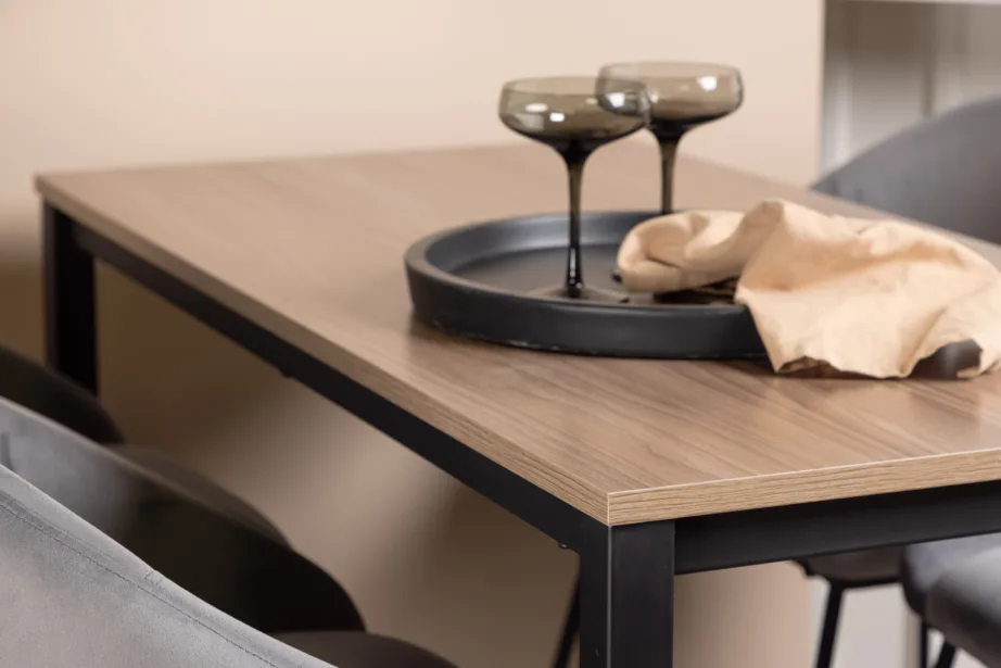 Camdeni pähklivärvi baarilaua ja tumehallide velvet-toolide komplekt (4 istekohaga), GR23236 – 10