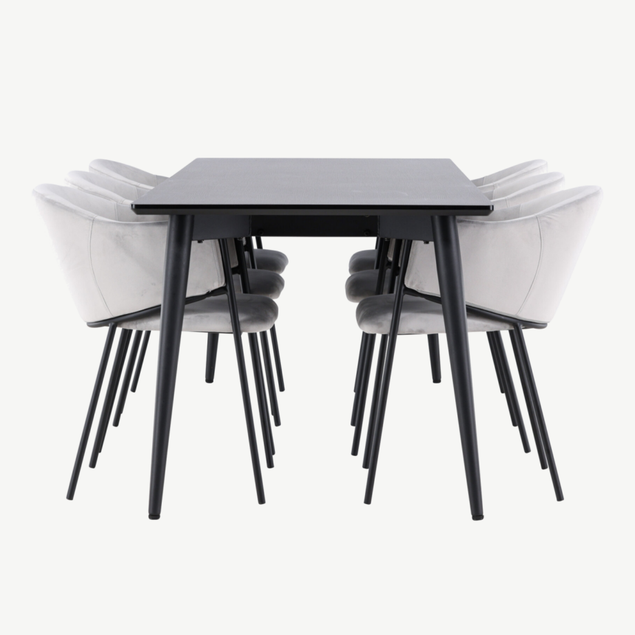 Ellis söögilauakomplekt 6 Evelina sametist tooliga (must, helehall), GR24615 – 7