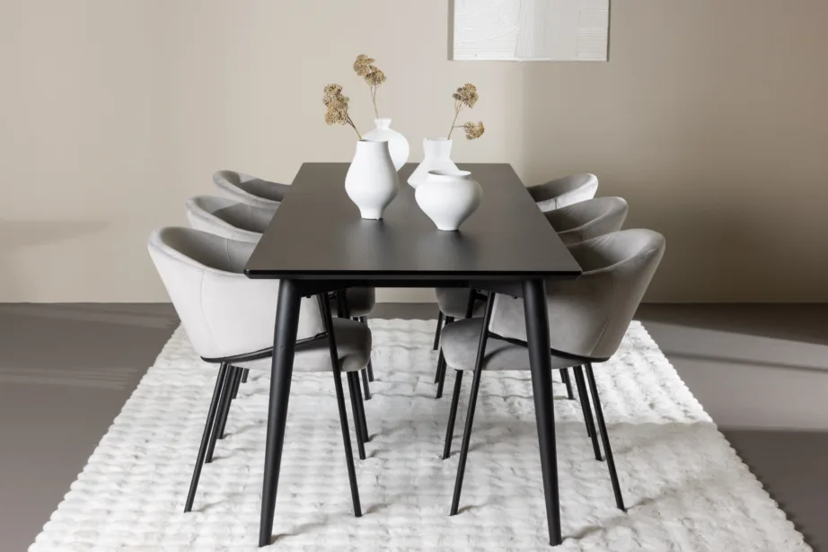 Ellis söögilauakomplekt 6 Evelina sametist tooliga (must, helehall), GR24615 – 8