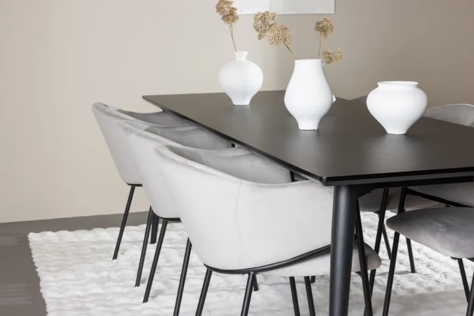 Ellis söögilauakomplekt 6 Evelina sametist tooliga (must, helehall), GR24615 – 9