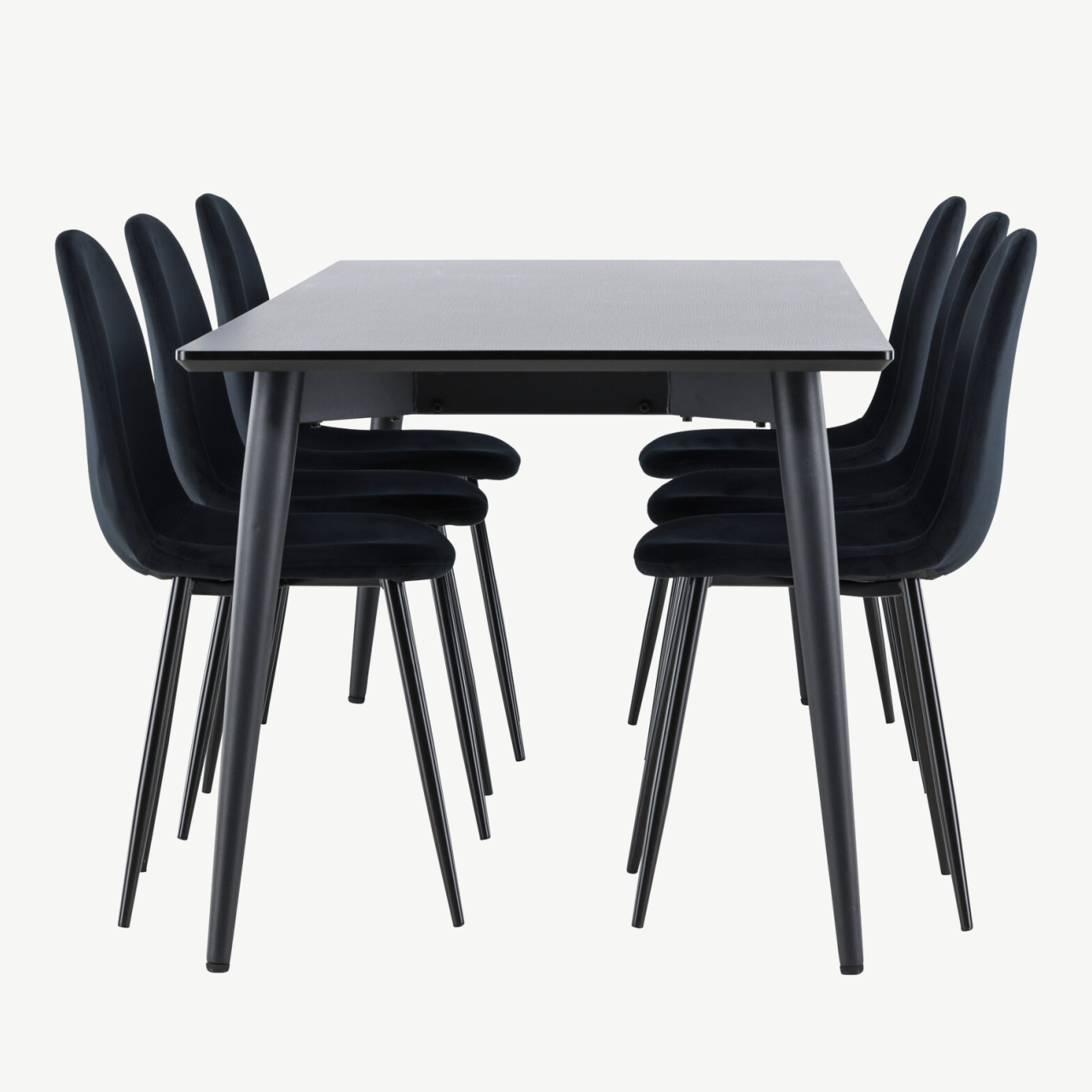 Ellis söögilaud ja kuus musta sametkattega Polar tooli (MDF laud, terasjalad) - GR24611