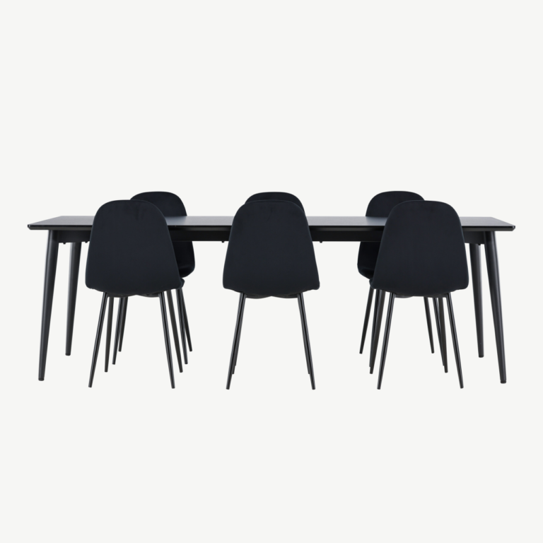 Ellis söögilaud ja kuus musta sametkattega Polar tooli (MDF laud, terasjalad) - GR24611