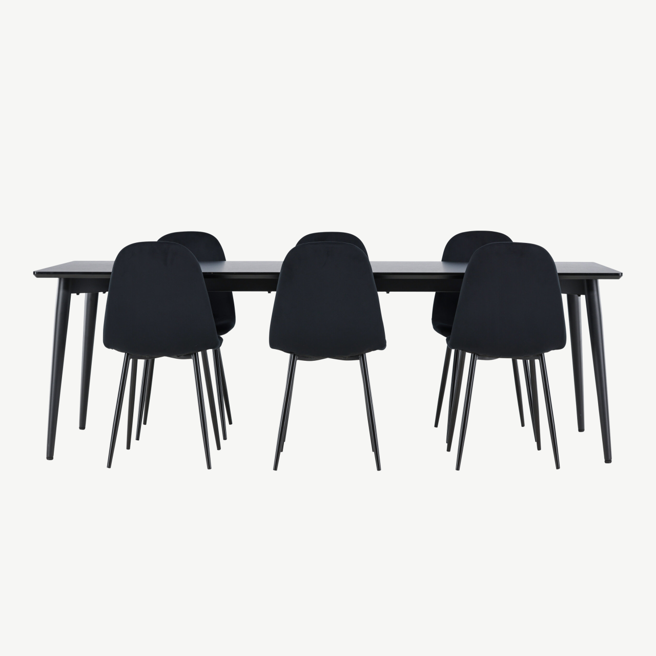 Ellis söögilaud ja kuus musta sametkattega Polar tooli (MDF laud, terasjalad) - GR24611