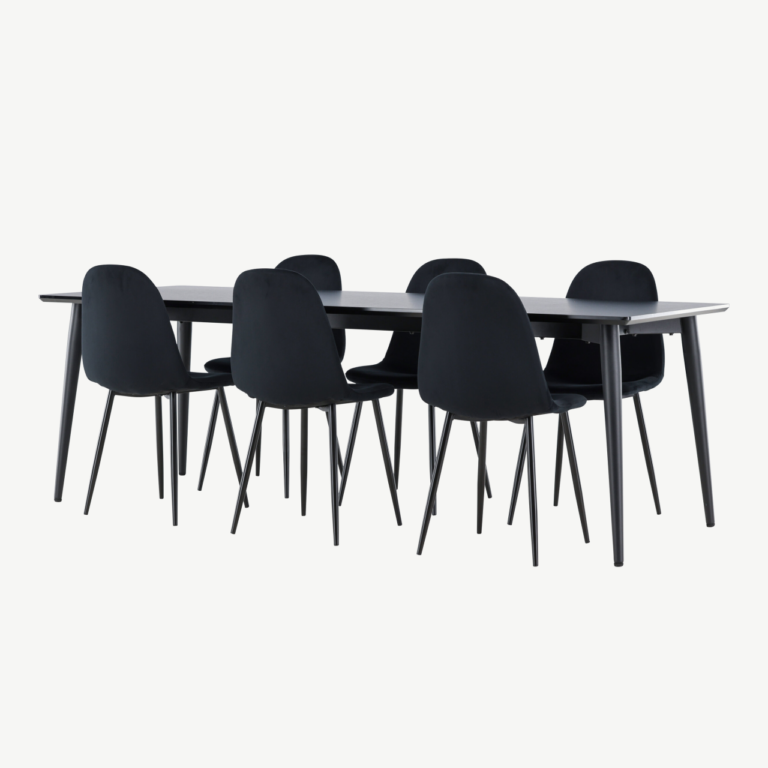 Ellis söögilaud ja kuus musta sametkattega Polar tooli (MDF laud, terasjalad) - GR24611
