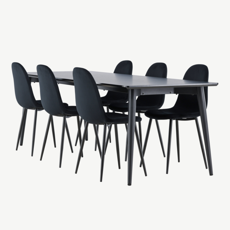 Ellis söögilaud ja kuus musta sametkattega Polar tooli (MDF laud, terasjalad) - GR24611