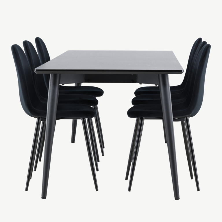 Ellis söögilaud ja kuus musta sametkattega Polar tooli (MDF laud, terasjalad) - GR24611