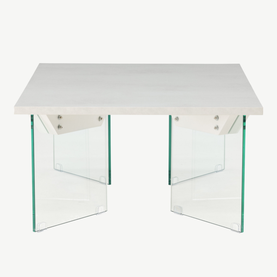 Ester diivanilaud klaasist jalgade ja valge betooni imitatsiooniga MDF-plaadiga, 120×80 cm, 62055-111 – 2