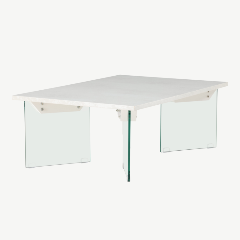 Ester diivanilaud klaasist jalgade ja valge betooni imitatsiooniga MDF-plaadiga, 120x80 cm - 62055-111