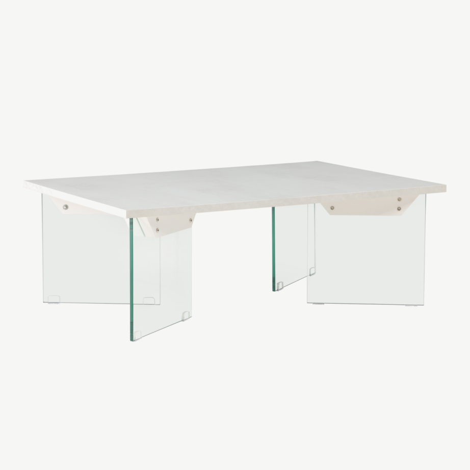 Ester diivanilaud klaasist jalgade ja valge betooni imitatsiooniga MDF-plaadiga, 120×80 cm, 62055-111 – 4