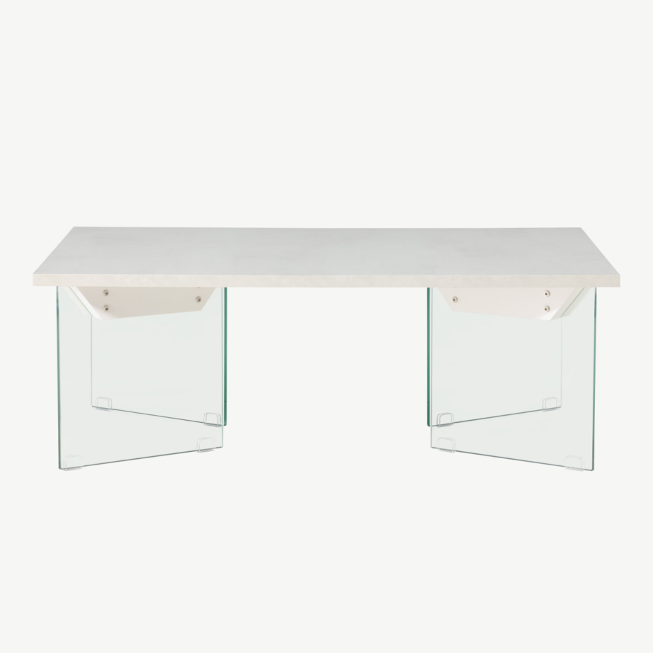 Ester diivanilaud klaasist jalgade ja valge betooni imitatsiooniga MDF-plaadiga, 120×80 cm, 62055-111 – 5