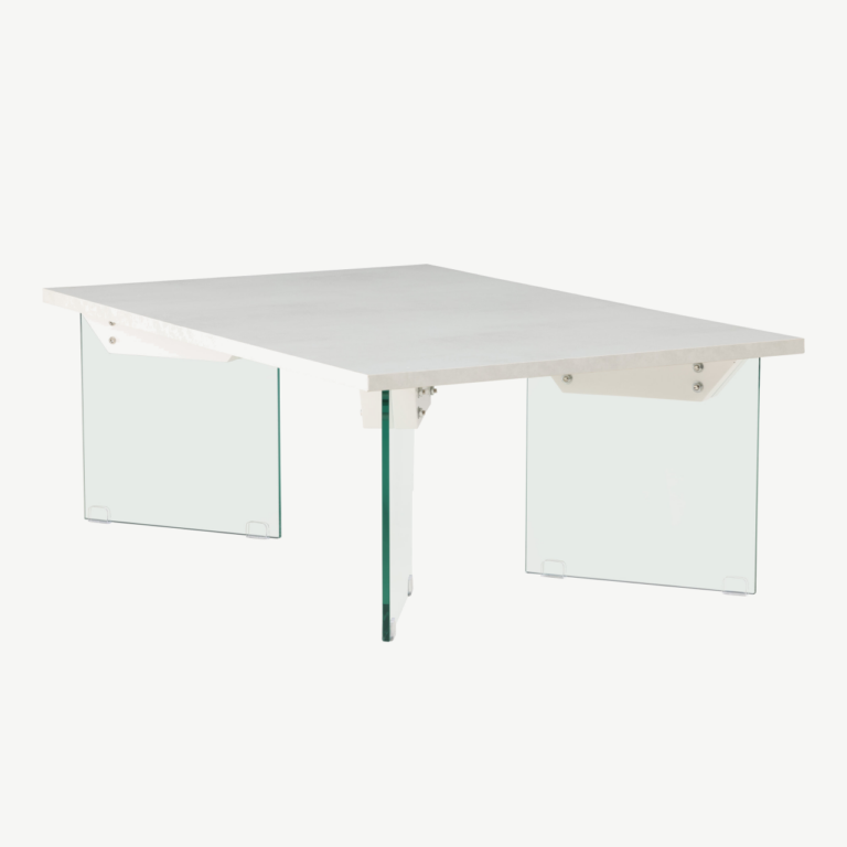 Ester diivanilaud klaasist jalgade ja valge betooni imitatsiooniga MDF-plaadiga, 120x80 cm - 62055-111