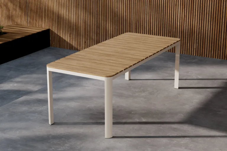 Etna kandiline õuesöögilaud (beež alumiinium, aintwood lauaplaat, 210 × 90 cm) - 2141-222