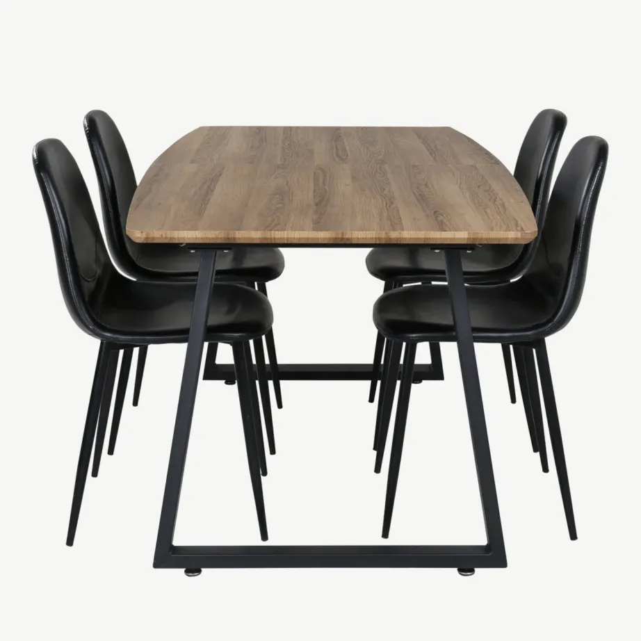 Pähklipuidust söögilaua komplekt Inca mustade PU-kattega toolidega (pähkel/must), GR104 – 2