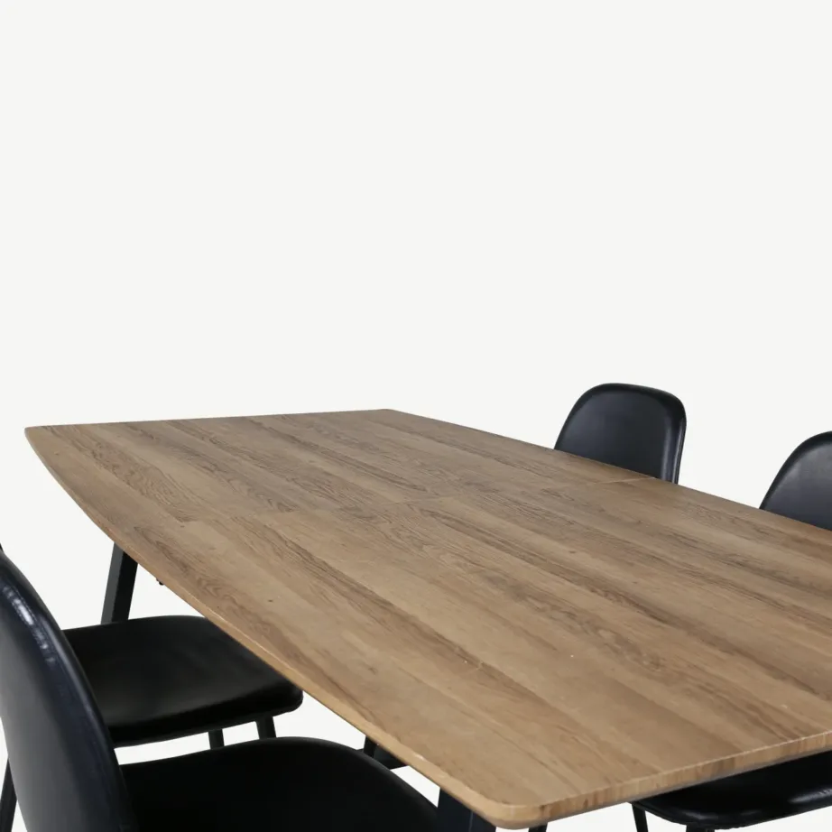 Pähklipuidust söögilaua komplekt Inca mustade PU-kattega toolidega (pähkel/must), GR104 – 3