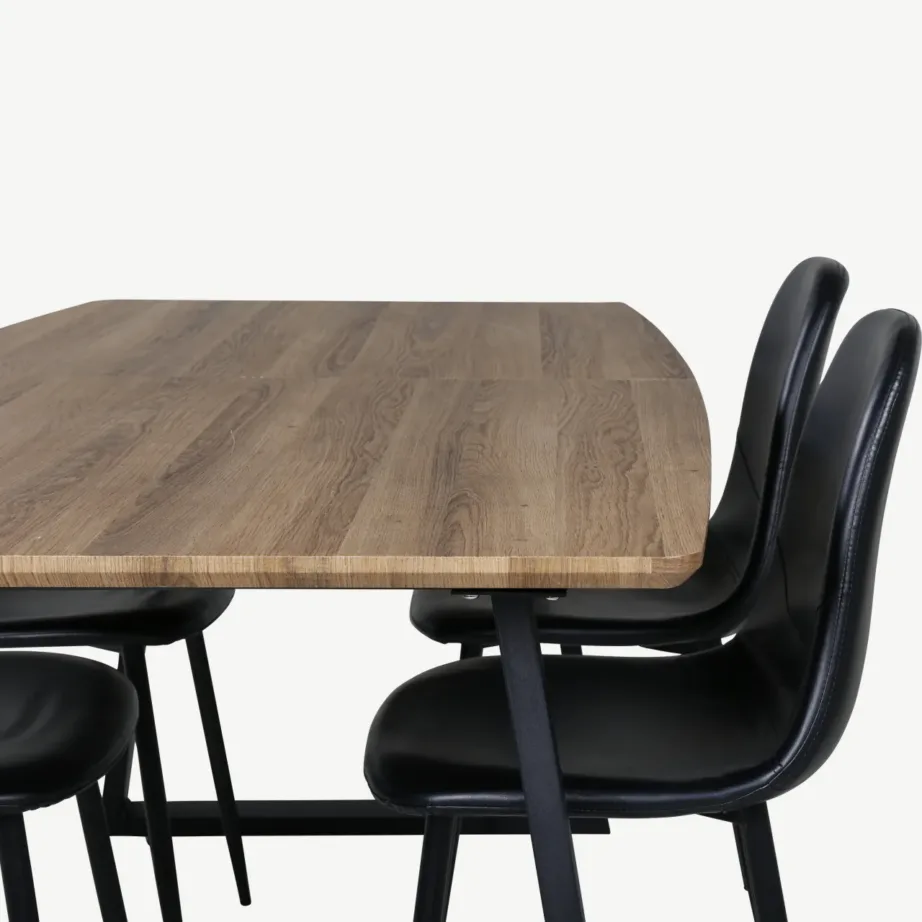 Pähklipuidust söögilaua komplekt Inca mustade PU-kattega toolidega (pähkel/must), GR104 – 4