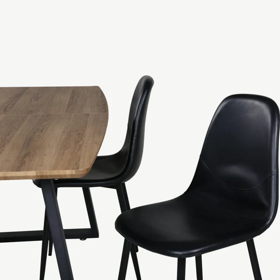 Pähklipuidust söögilaua komplekt Inca mustade PU-kattega toolidega (pähkel/must), GR104 – 5