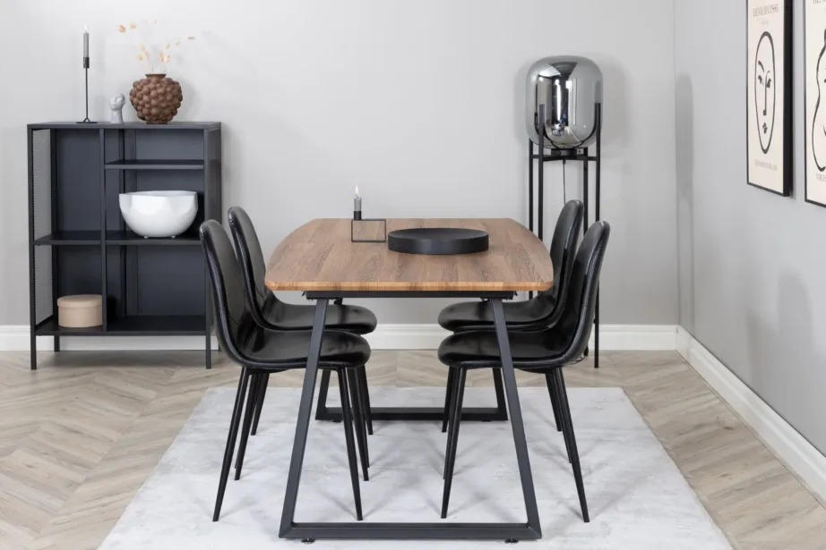 Pähklipuidust söögilaua komplekt Inca mustade PU-kattega toolidega (pähkel/must), GR104 – 7