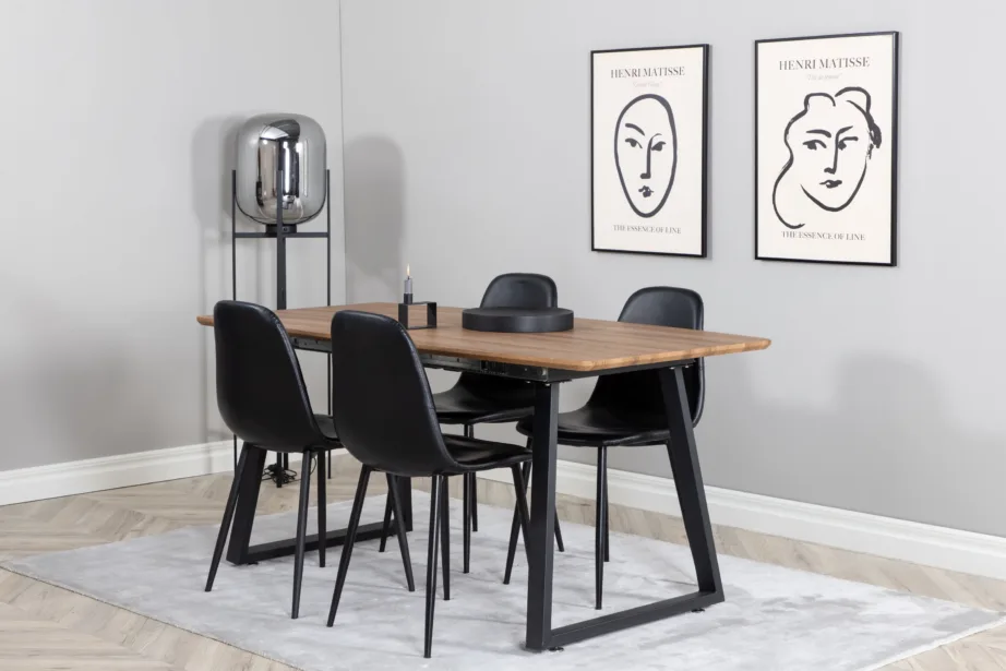 Pähklipuidust söögilaua komplekt Inca mustade PU-kattega toolidega (pähkel/must), GR104 – 8