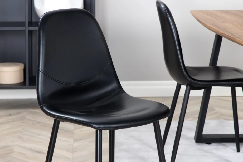 Pähklipuidust söögilaua komplekt Inca mustade PU-kattega toolidega (pähkel/must), GR104 – 11