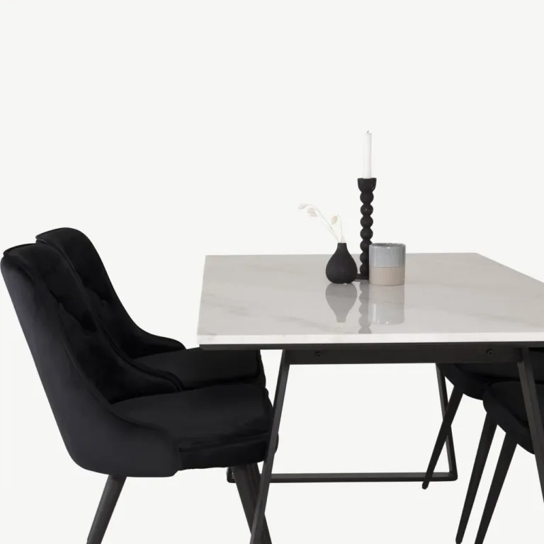 Söögilauakomplekt Estelle valge marmorlaua ja mustade velvettoolidega (4 kohta) - GR14011