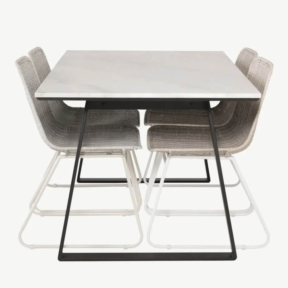 Estelle ristkülikukujuline valge marmorist söögilauakomplekt rattanist toolidega, GR14016 – 2