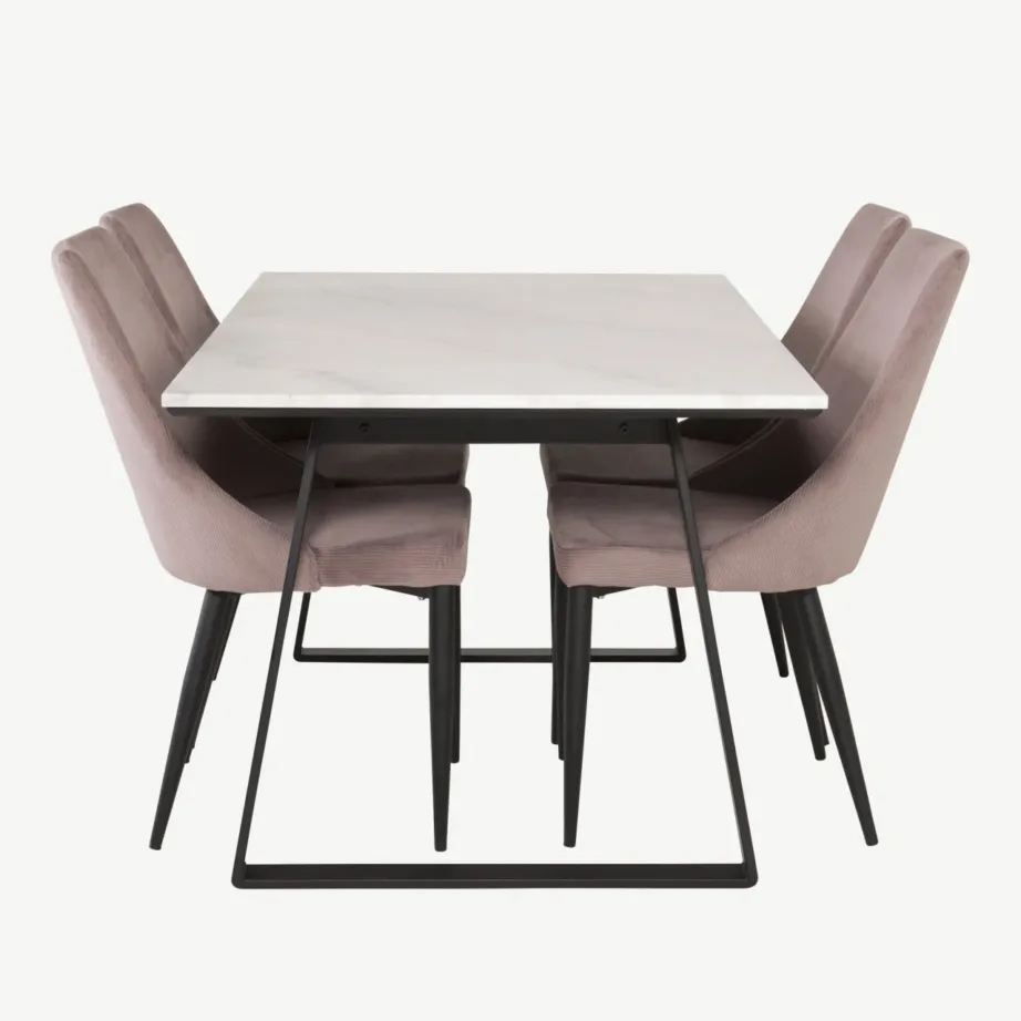 Ristkülikukujuline marmorist söögilaud Estelle ja tolmuroosad polsterdatud söögitoolid Leone (komplekt 4 tooliga), GR14019 – 2