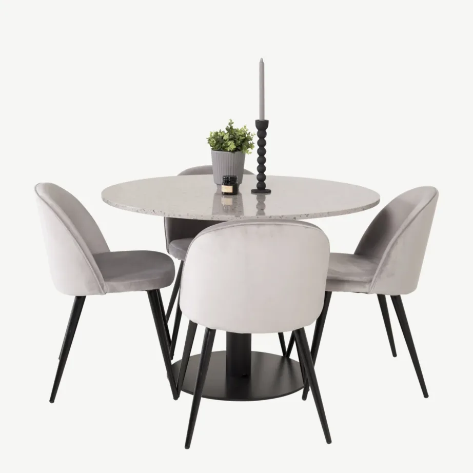 Ümmargune söögikomplekt Razzia halli terazzolaua ja sametiste toolidega (106 cm), GR14030 – 2