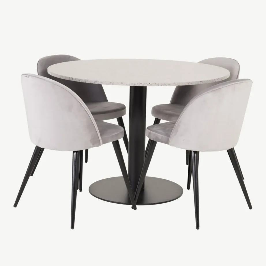 Ümmargune söögikomplekt Razzia halli terazzolaua ja sametiste toolidega (106 cm), GR14030 – 3