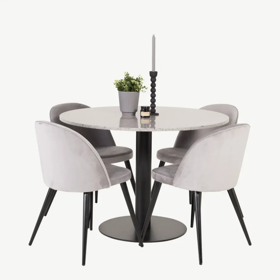 Ümmargune söögikomplekt Razzia halli terazzolaua ja sametiste toolidega (106 cm), GR14030 – 4