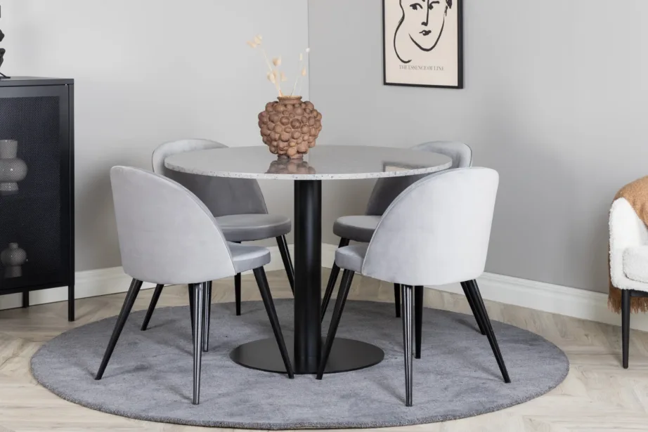 Ümmargune söögikomplekt Razzia halli terazzolaua ja sametiste toolidega (106 cm), GR14030 – 5