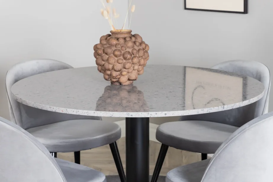 Ümmargune söögikomplekt Razzia halli terazzolaua ja sametiste toolidega (106 cm), GR14030 – 6