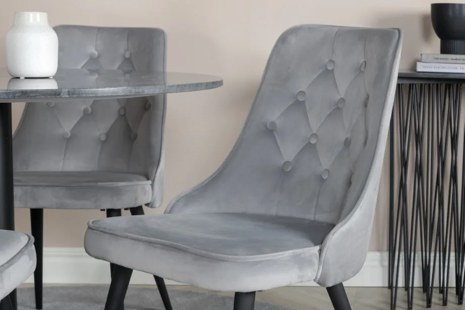 Ümmargune marmorist söögilauakomplekt Estelle samettoolidega (4 tk), tumehall, GR14036 – 5