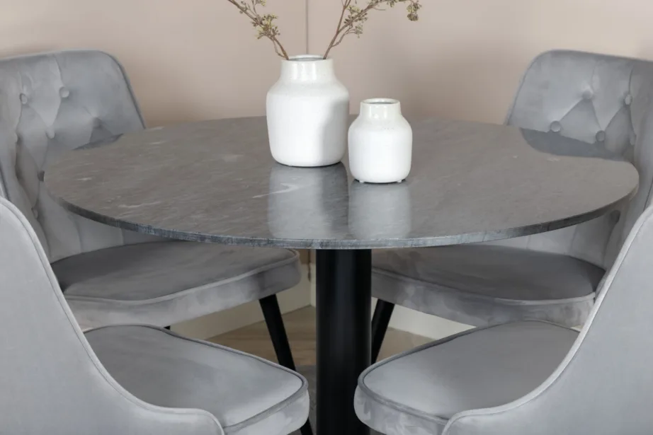 Ümmargune marmorist söögilauakomplekt Estelle samettoolidega (4 tk), tumehall, GR14036 – 6