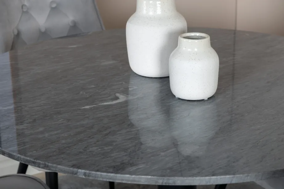 Ümmargune marmorist söögilauakomplekt Estelle samettoolidega (4 tk), tumehall, GR14036 – 7