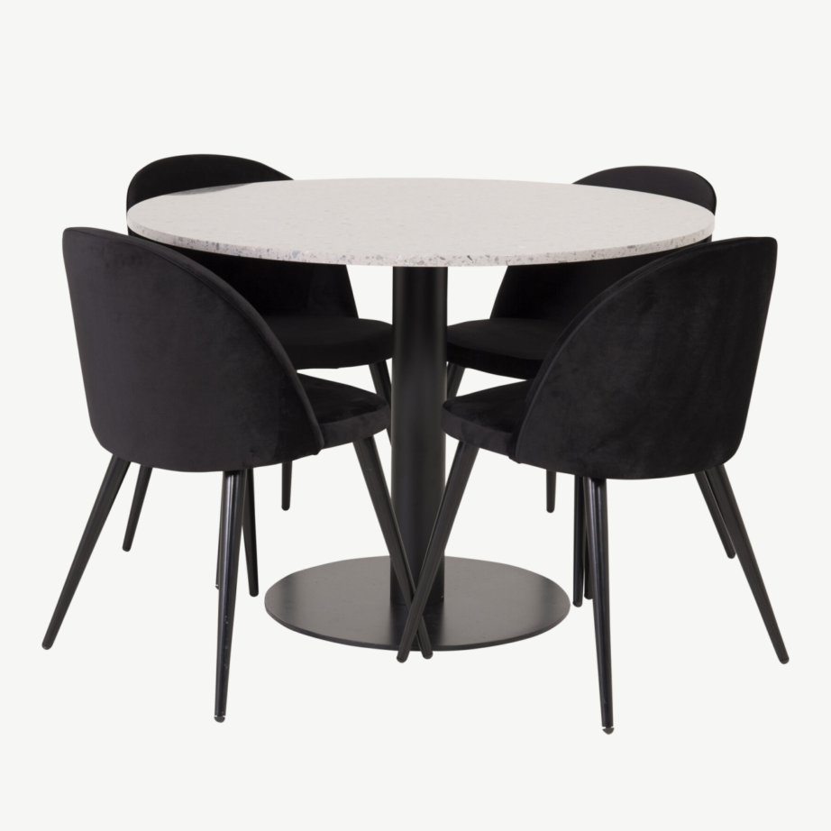 Razzia ümmargune terazzo söögilauakomplekt mustade velvettoolidega, GR14052 – 3