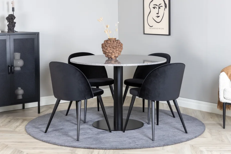 Razzia ümmargune terazzo söögilauakomplekt mustade velvettoolidega, GR14052 – 5