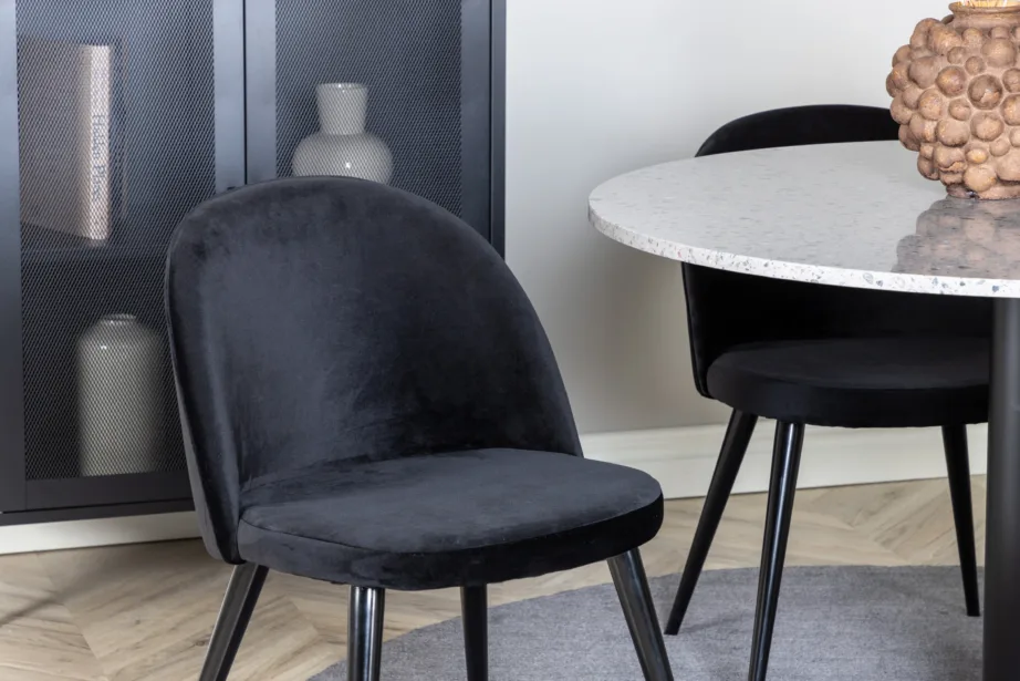 Razzia ümmargune terazzo söögilauakomplekt mustade velvettoolidega, GR14052 – 8