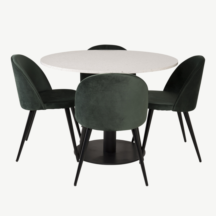 Ümmargune söögilauakomplekt Razzia valgest terazzost ja rohelistest samettoolidest, ø106 cm, GR14082 – 2