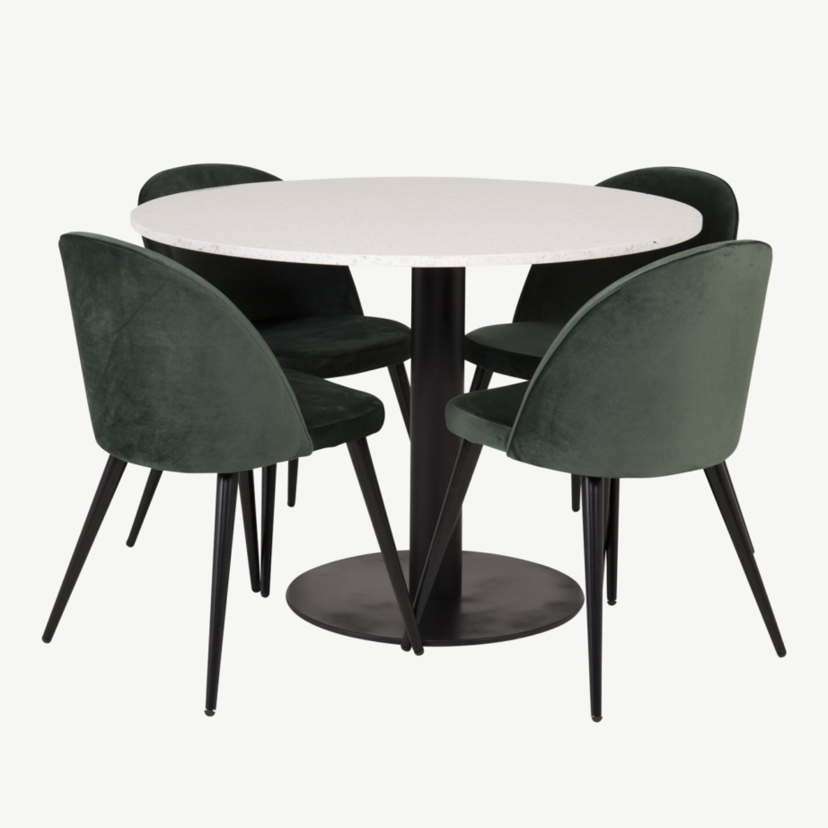 Ümmargune söögilauakomplekt Razzia valgest terazzost ja rohelistest samettoolidest, ø106 cm, GR14082 – 3