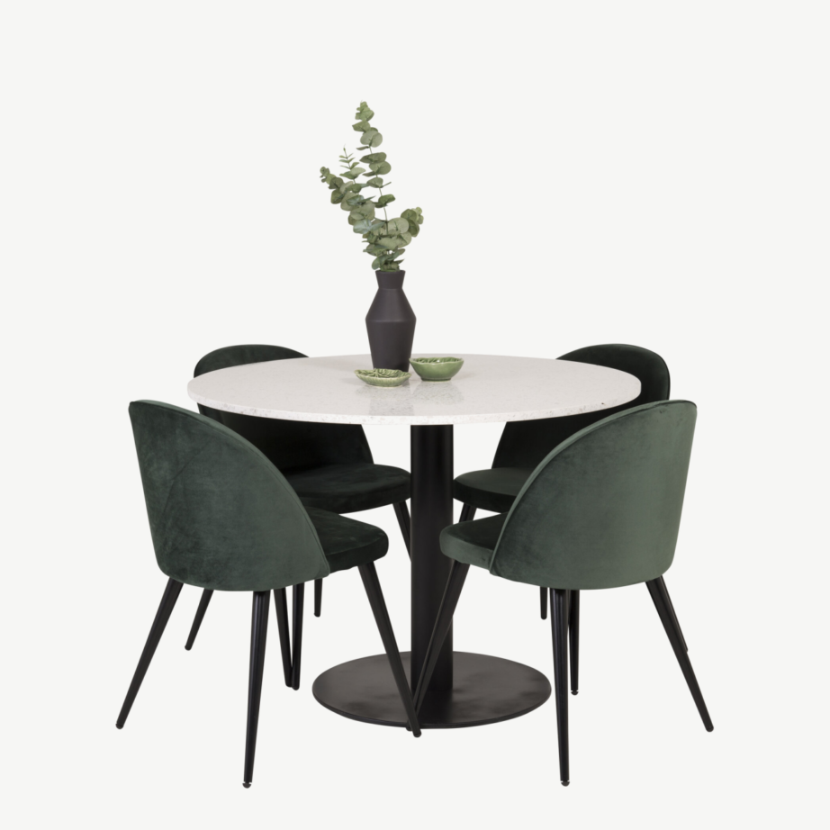 Ümmargune söögilauakomplekt Razzia valgest terazzost ja rohelistest samettoolidest, ø106 cm, GR14082 – 4