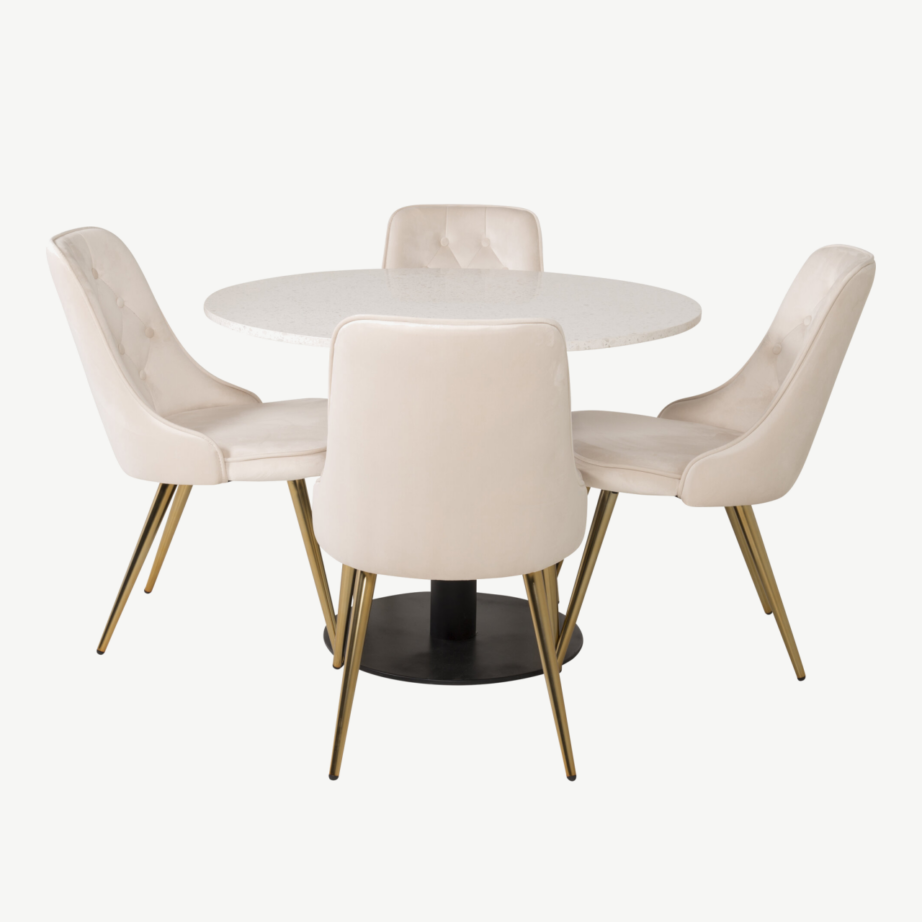 Ümmargune terrazzo söögilauakomplekt Razzia ja beežid velvetist toolid (4 tk), GR14097 – 2